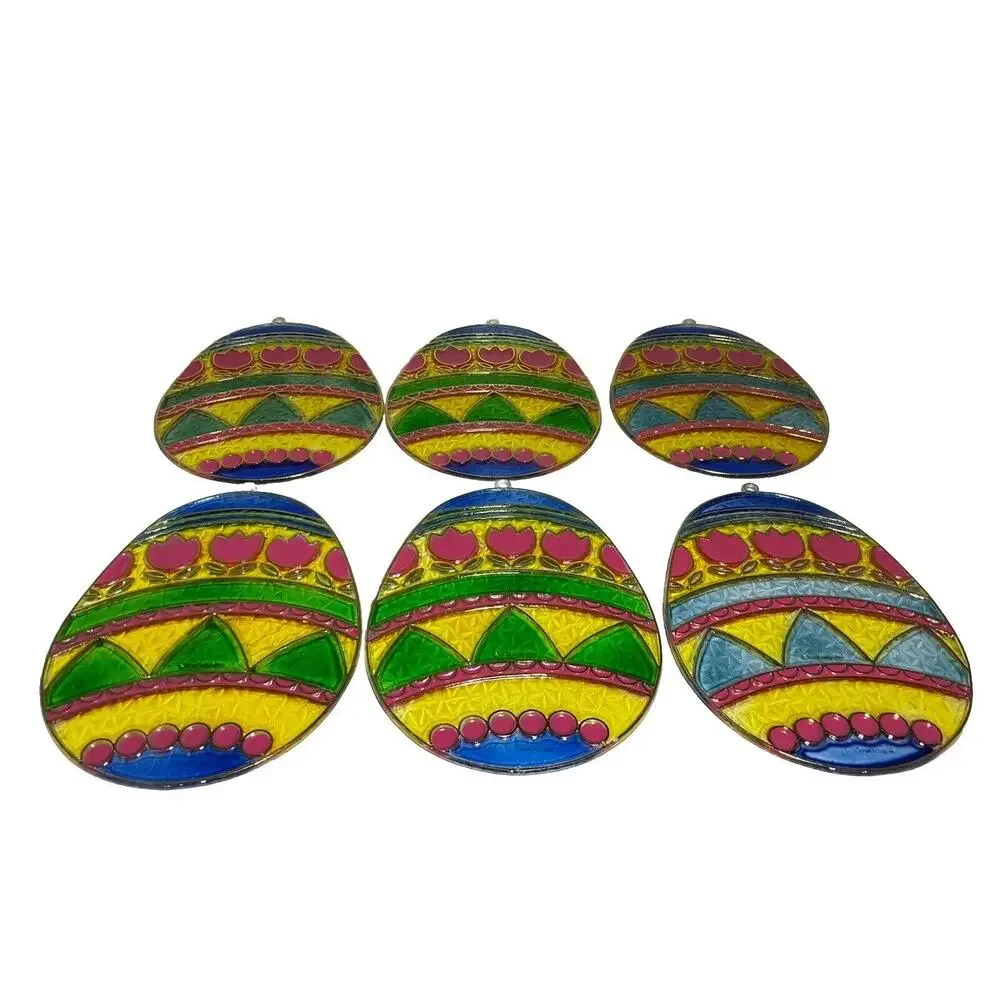 Vintage Vinyl Plastic Easter Egg Suncatchers Decor New Design Inc (lot of 6)